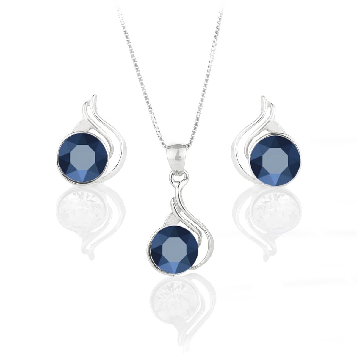 Елегантен сребърен комплект с австрийски кристали metallic blue