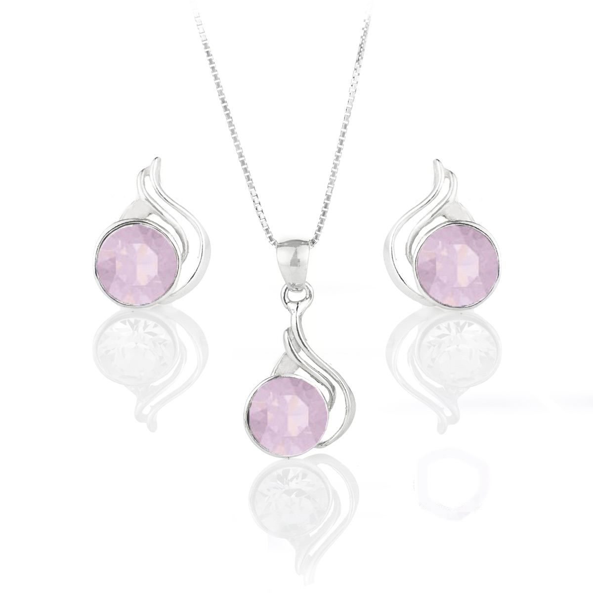 Елегантен сребърен комплект с австрийски кристали rose water opal