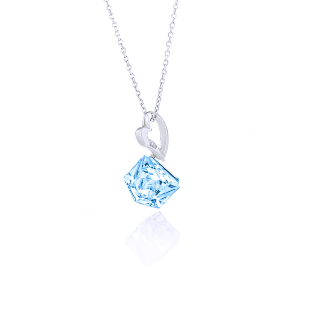 Сребърно колие с кристал Кубче 6мм aquamarine 
