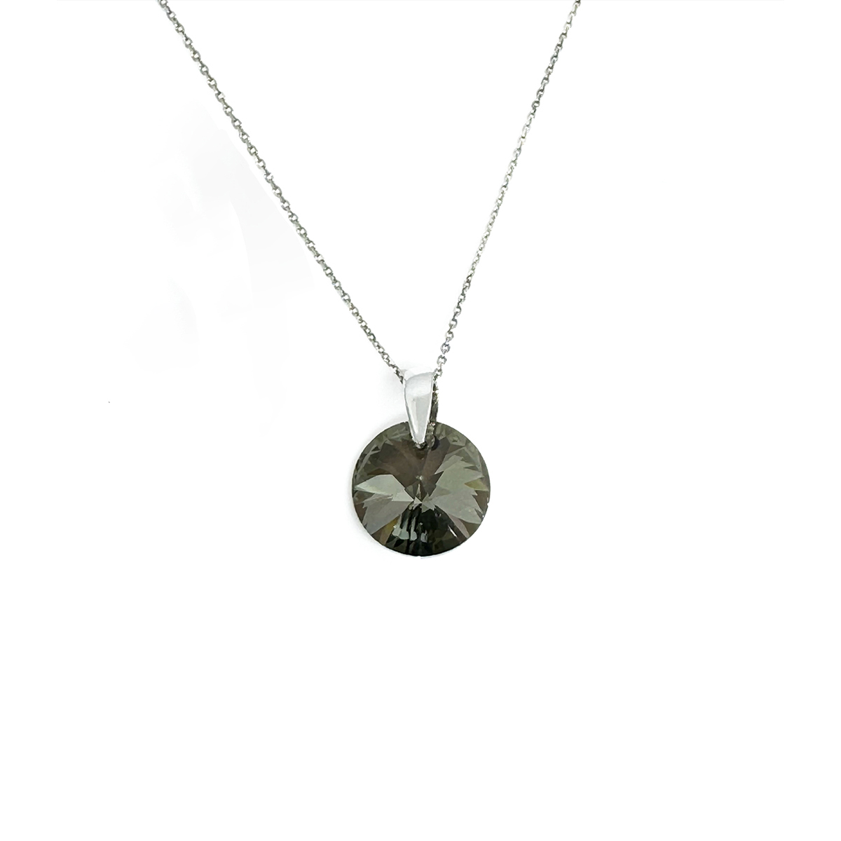 Сребърно кристално колие Кръгче 12мм iridescent green