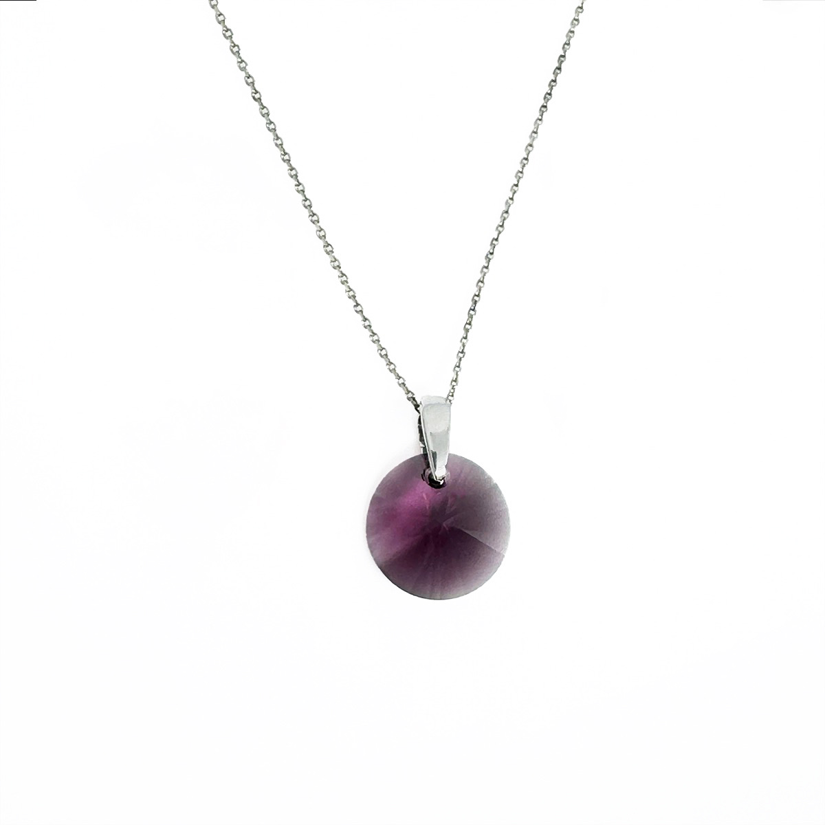 Сребърно кристално колие Кръгче 12мм amethyst