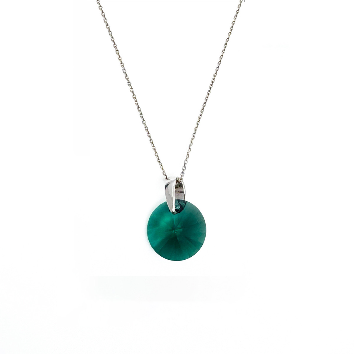 Сребърно кристално колие Кръгче 12мм emerald