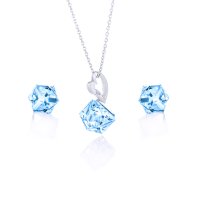 Art.No.aq484166ovsfzd025- Сребърен комплект колие с обици винт Кубче 6мм aquamarine от  