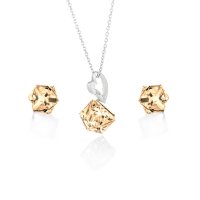 Art.No.gs484166ovsfzd025- Сребърен комплект колие с обици винт Кубче 6мм golden shadow от  