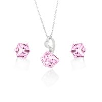 Art.No.lr484166ovsfzd025- Сребърен комплект колие с обици винт Кубче 6мм light rose от  