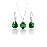 Art.No.dmgr61281212sfzd025- Фин сребърен комплект с капковидни кристали 12мм dark moss green от  