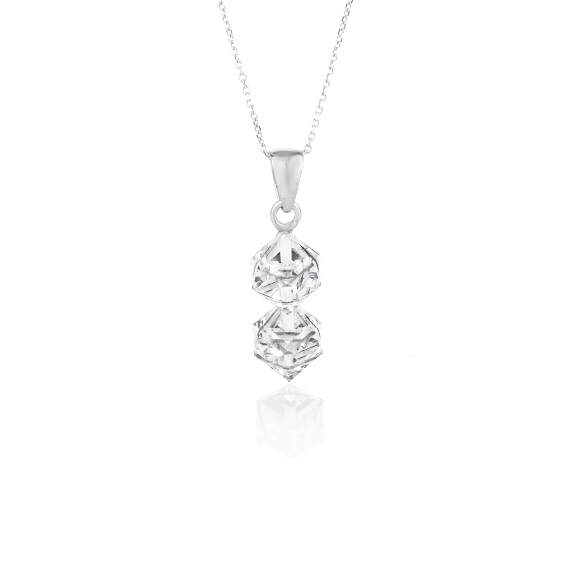 Сребърно колие Двойно кубче crystal