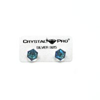Art.No.bbl48416ovs- Сребърни обици винт с австрийски кристали Кубче 6мм bermuda blue от  