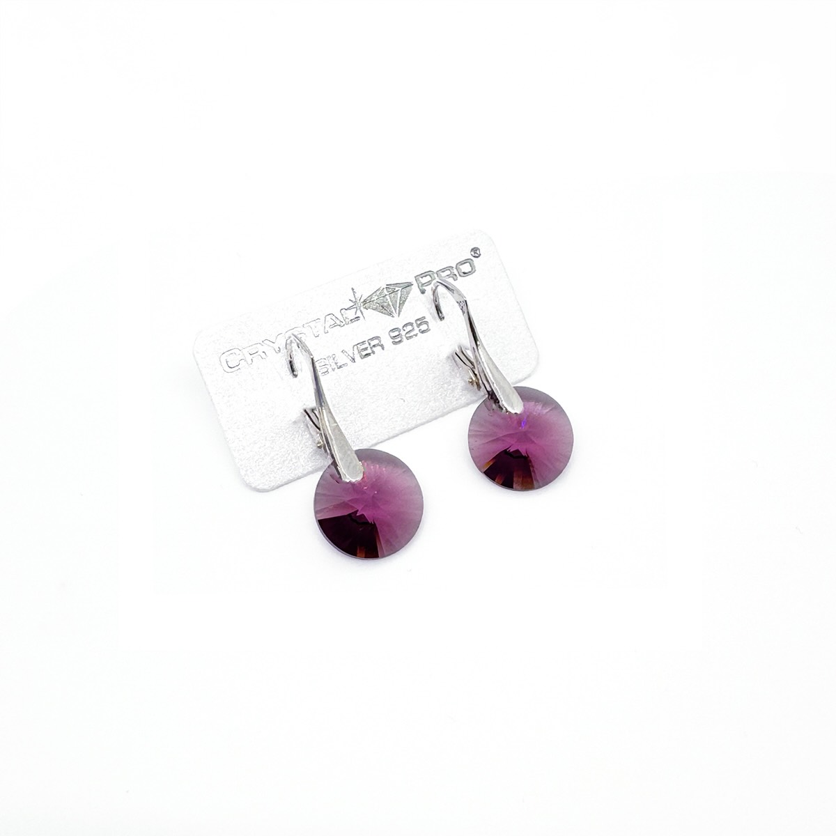 Сребърни обици с австрийски кристали 12мм amethyst
