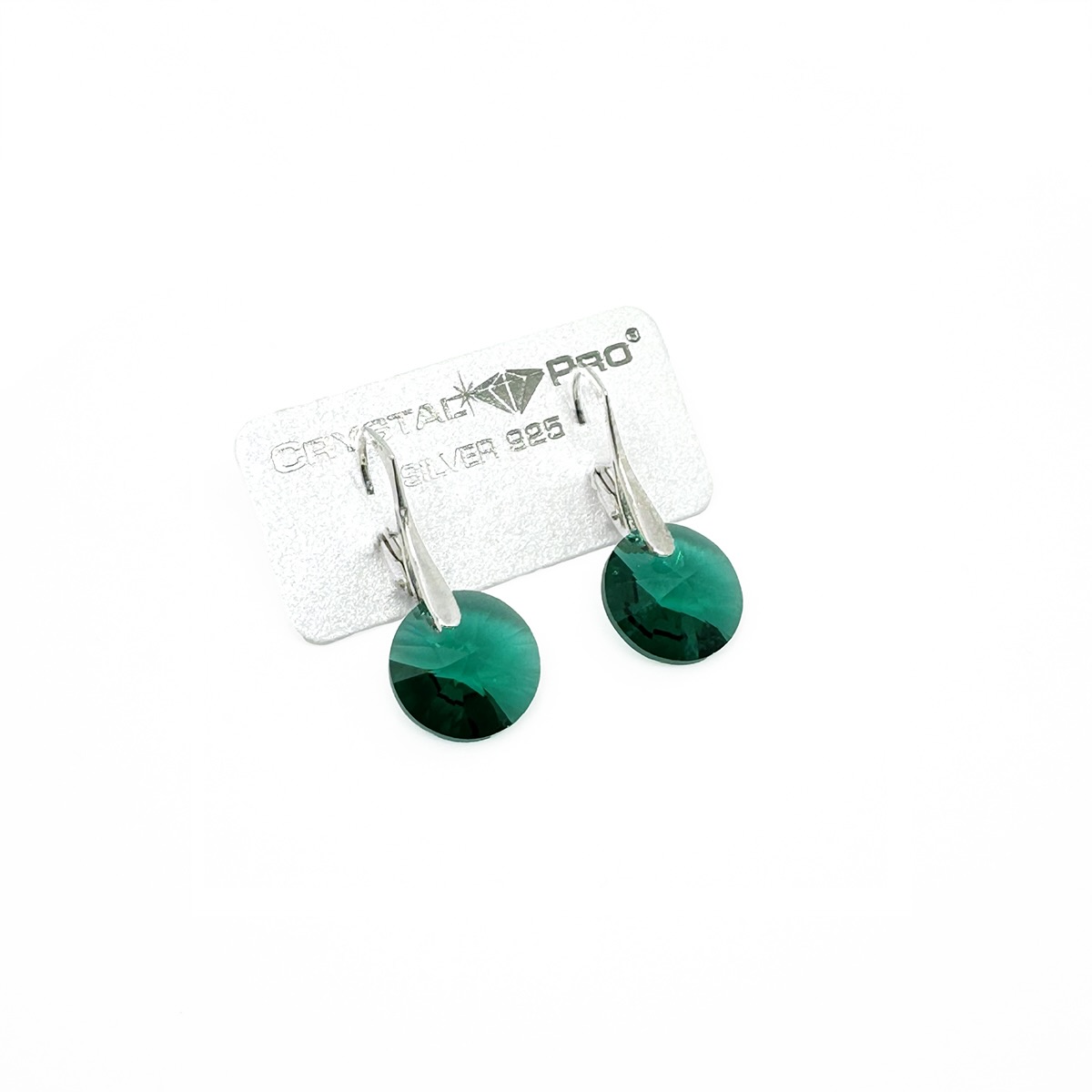 Сребърни обици с австрийски кристали 12мм emerald