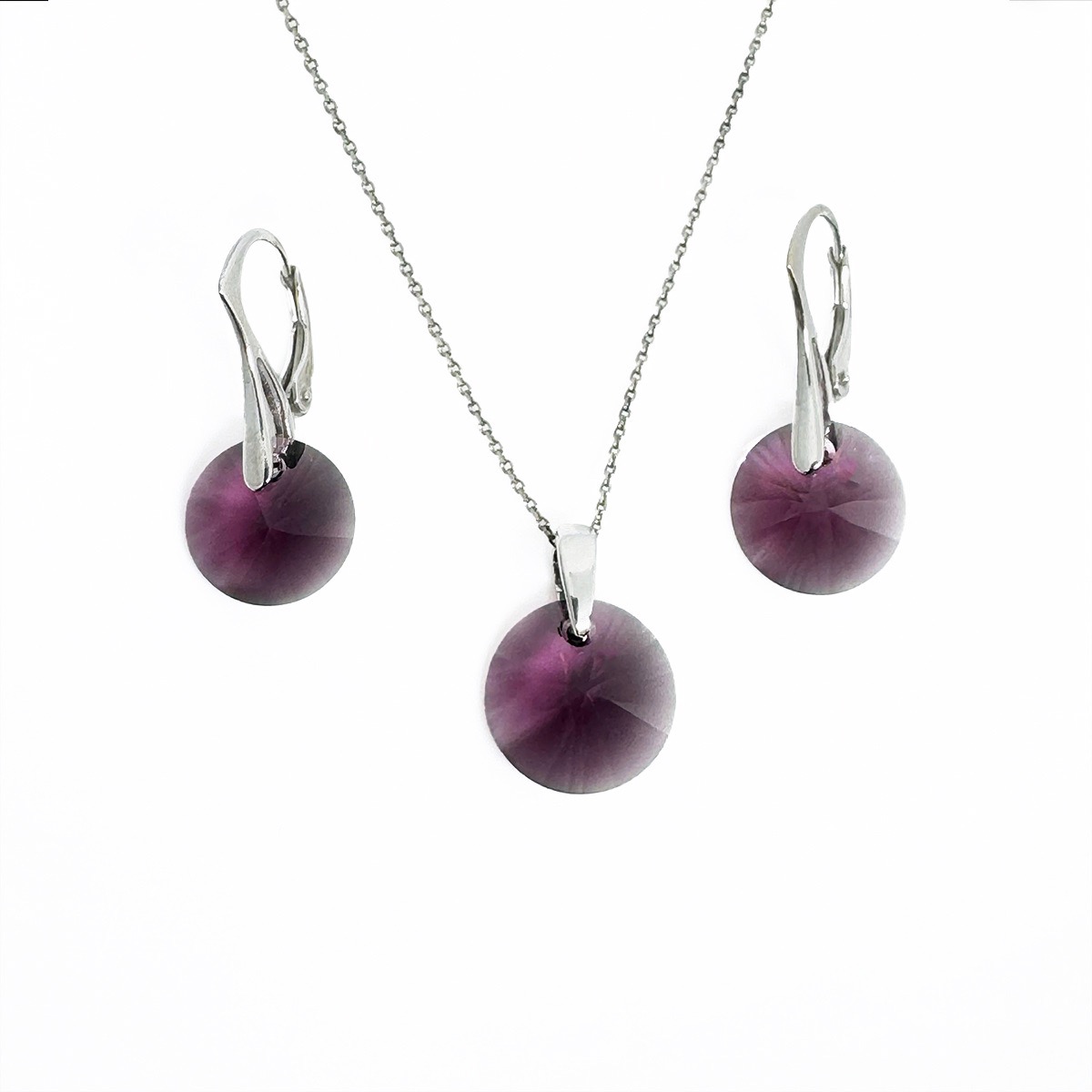 Сребърен комплект с кръгли кристали 12мм amethyst