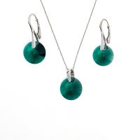 Art.No.em64281212sfzd025- Сребърен комплект с кръгли кристали 12мм emerald от  