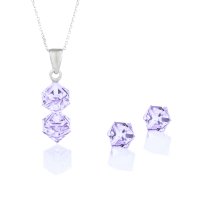 Art.No.v48416double6ovsfzd025- Сребърен комплект колие двойно кубче с обици винт violet от  