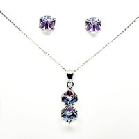 Art.No.vl48416double6ovsfzd025- Сребърен комплект колие двойно кубче с обици винт vitrail light от  
