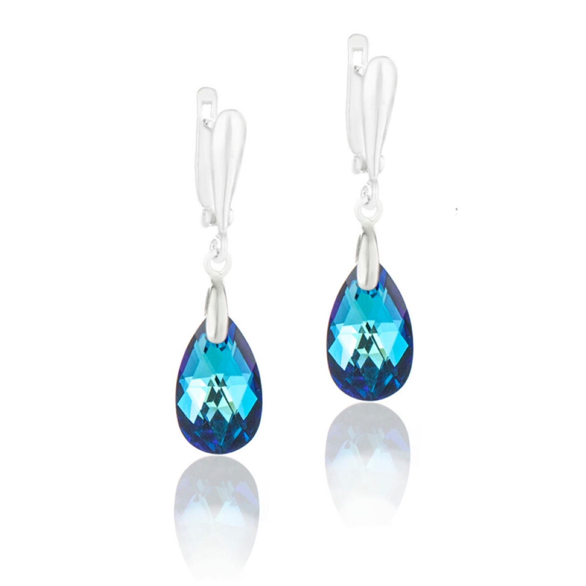 Висящи сребърни обици с кристални капки bermuda blue