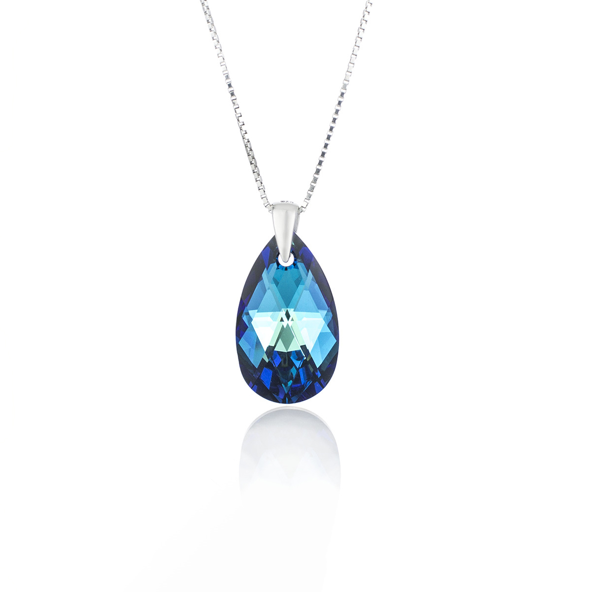Сребърно колие Класическа капка 22мм bermuda blue 