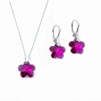Art.No.f67441414sfzd025- Дамски сребърен комплект колие с обици Цвете fuchsia от  