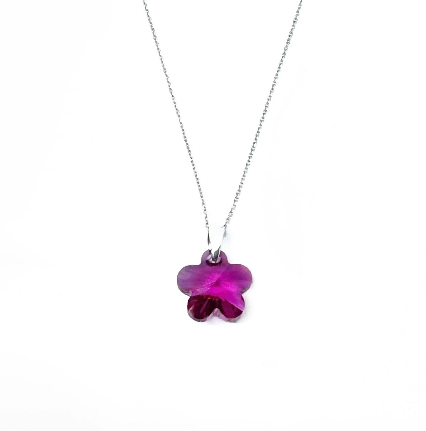 Нежно сребърно колие Цвете 14мм fuchsia