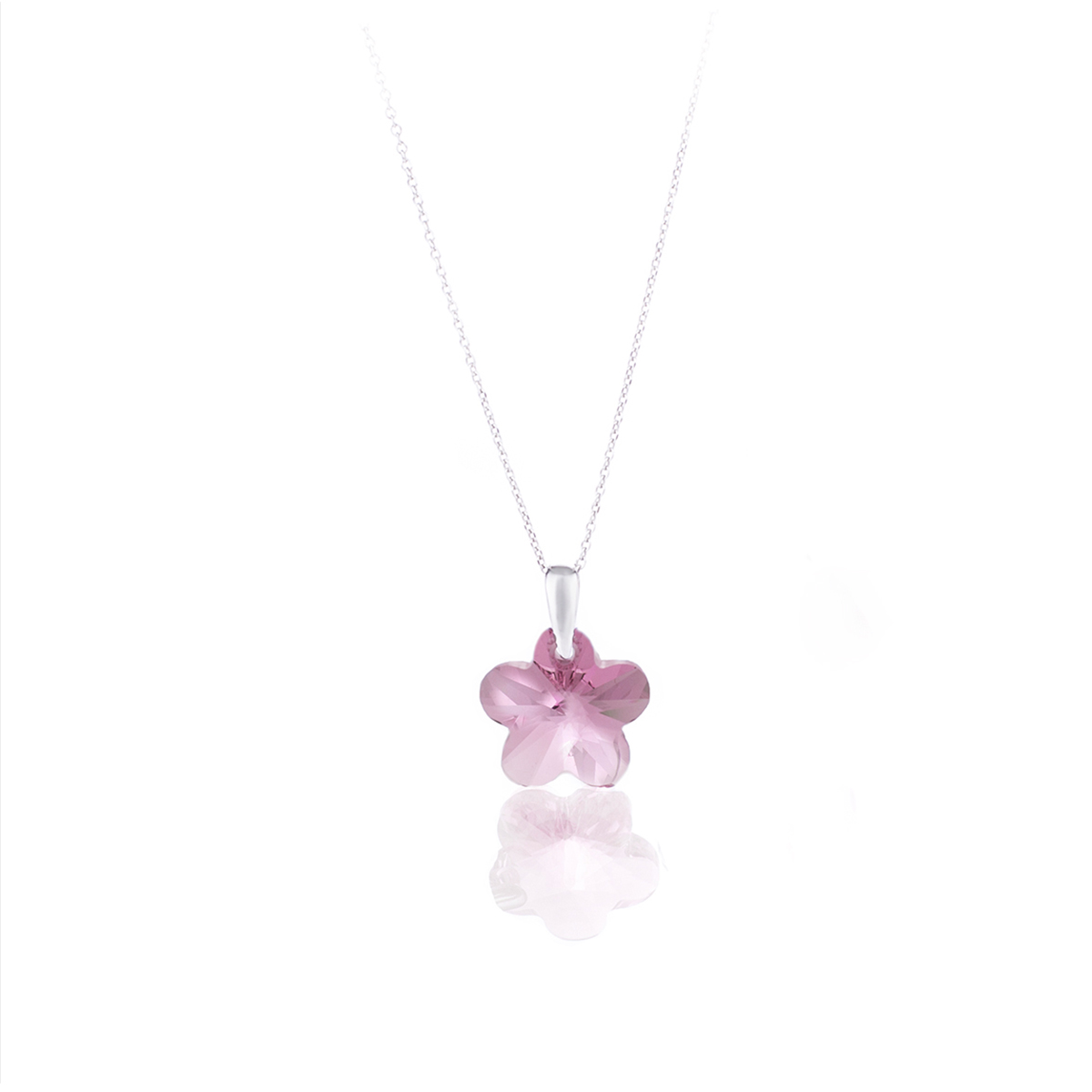 Нежно сребърно колие Цвете 14мм light rose