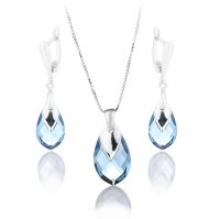Art.No.aq65652218skvd015- Кристален сребърен комплект Капка с метален детайл aquamarine от  