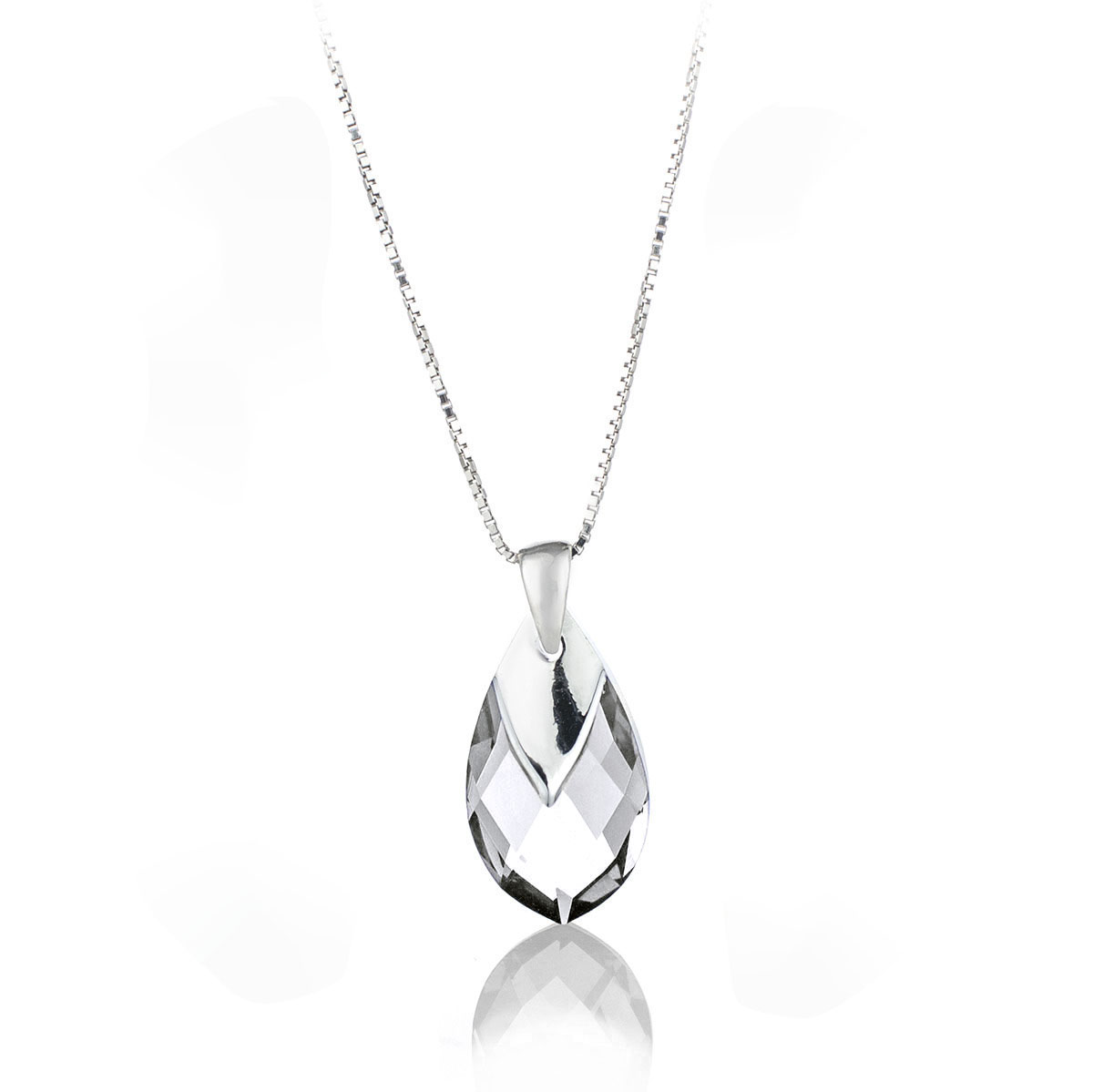 Кристално сребърно колие Капка с метален детайл crystal