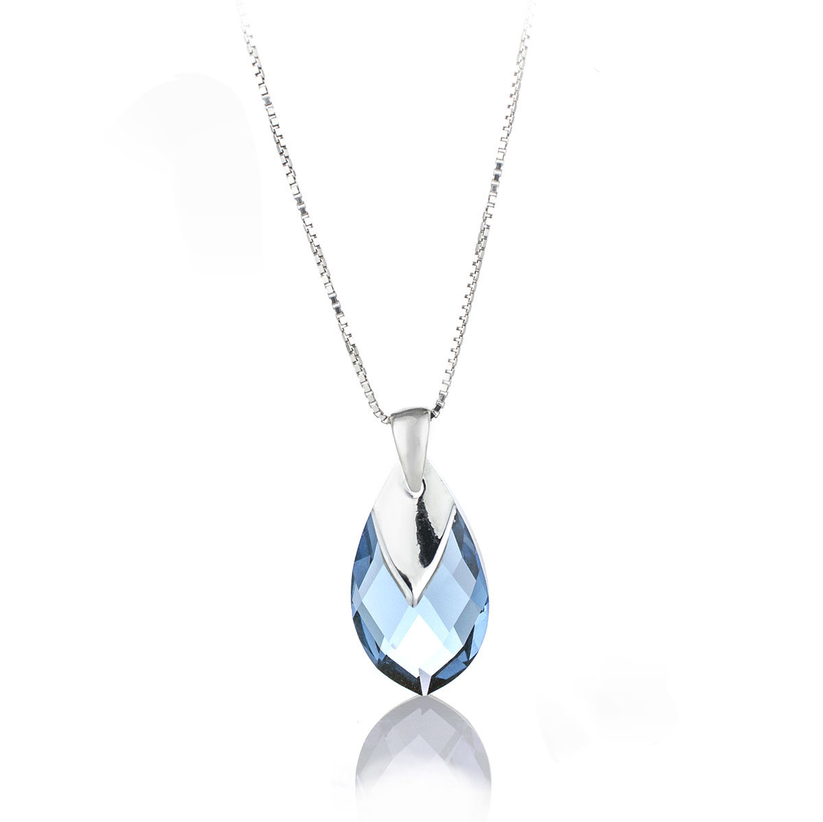 Кристално сребърно колие Капка с метален детайл aquamarine