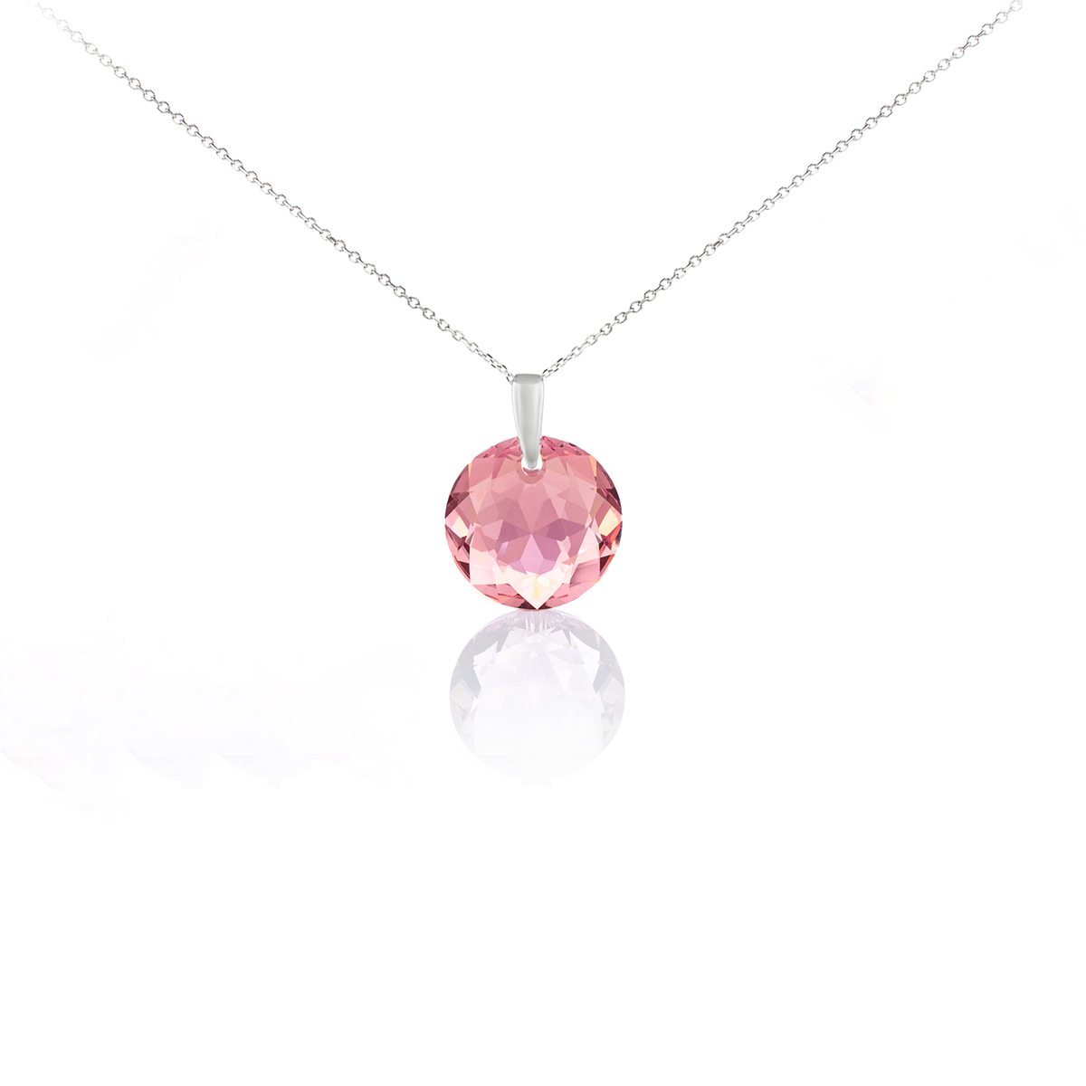 Сребърно колие с кристал Кръг 14мм light rose shimmer