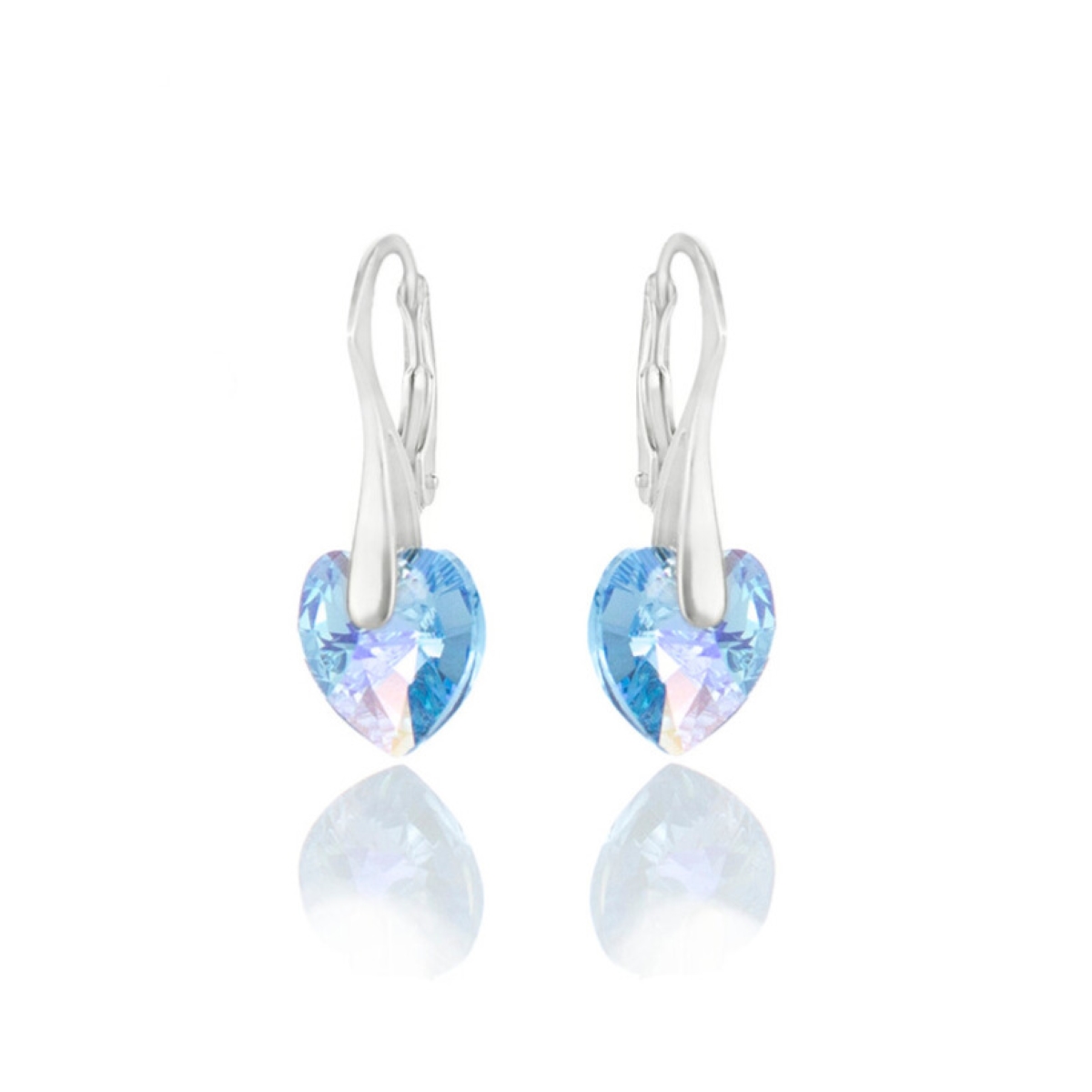 Малки сребърни обици с кристални сърца aquamarine ab 