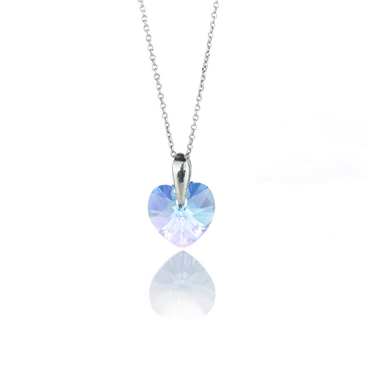 Малко сребърно кристално колие Сърце 10мм aquamarine ab