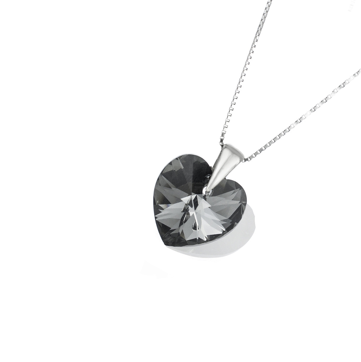 Сребърно кристално колие Сърце 18мм silver night 