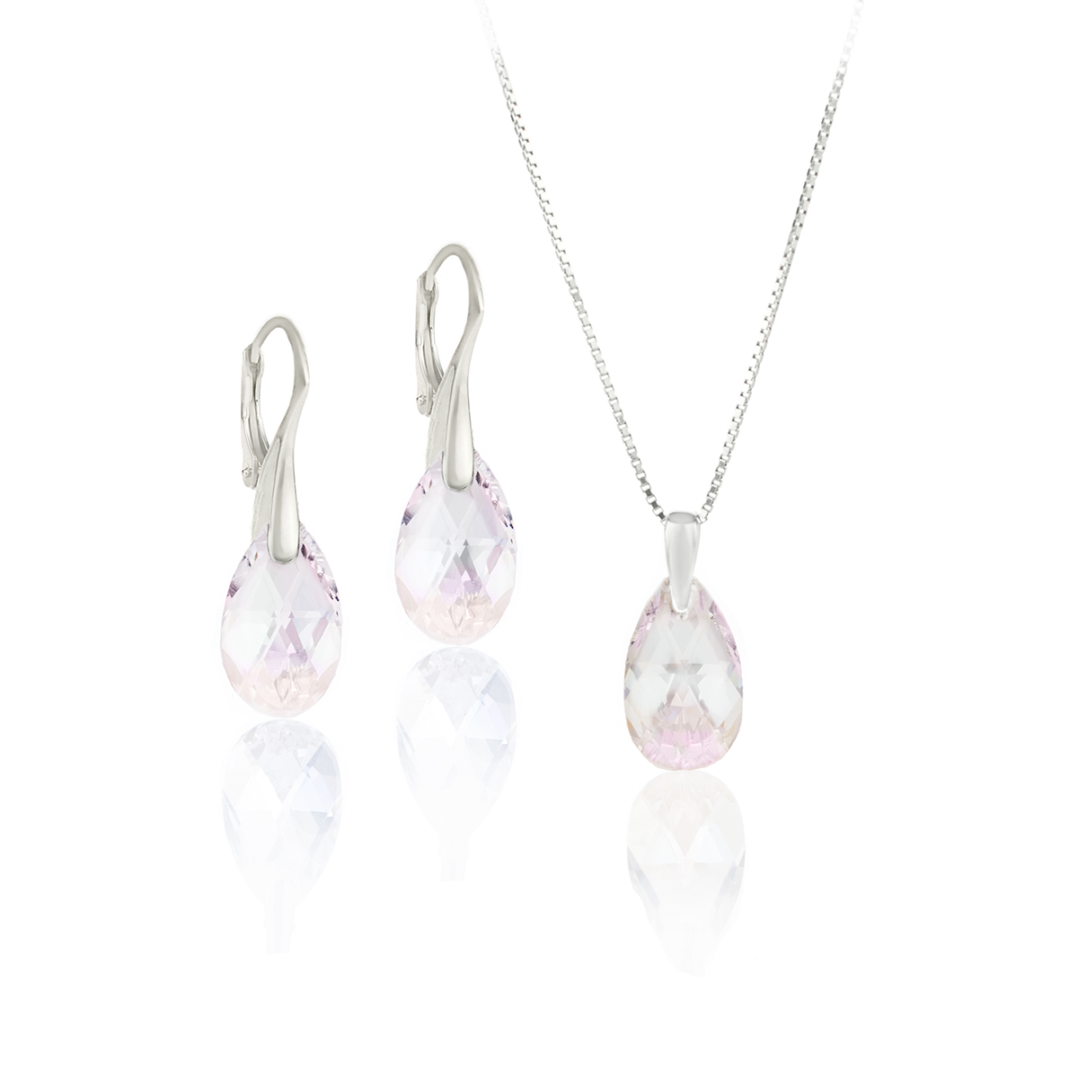 Сребърен комплект колие с обици панта Класическа капка light amethyst shimmer