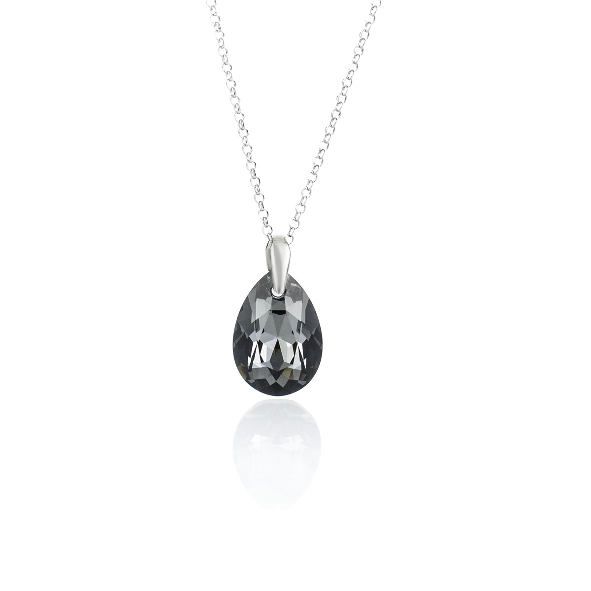 Кристално сребърно колие Капка 16мм silver night