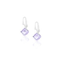 Art.No.v48416ops- Сребърни обици панта с кристални кубчета 6мм violet от  