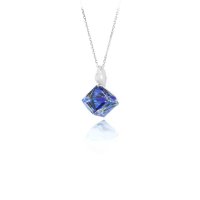 Art.No.bbl48418vsfzd025- Сребърно колие кристално кубче 8мм bermuda blue от  