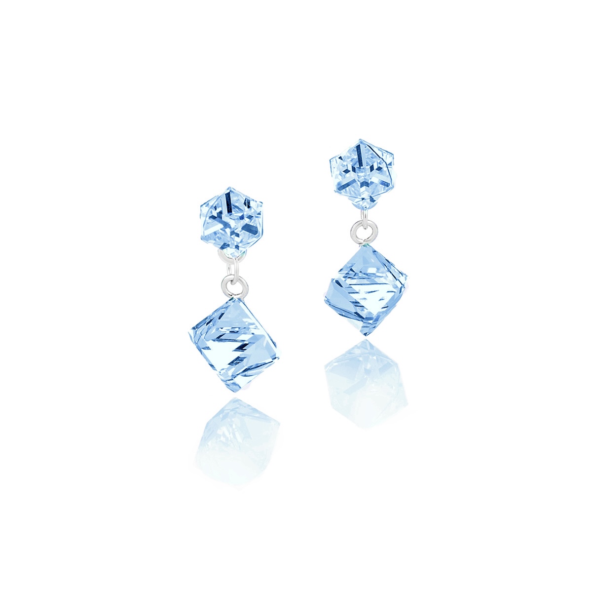 Обици сребро 925 Висящо кубче aquamarine