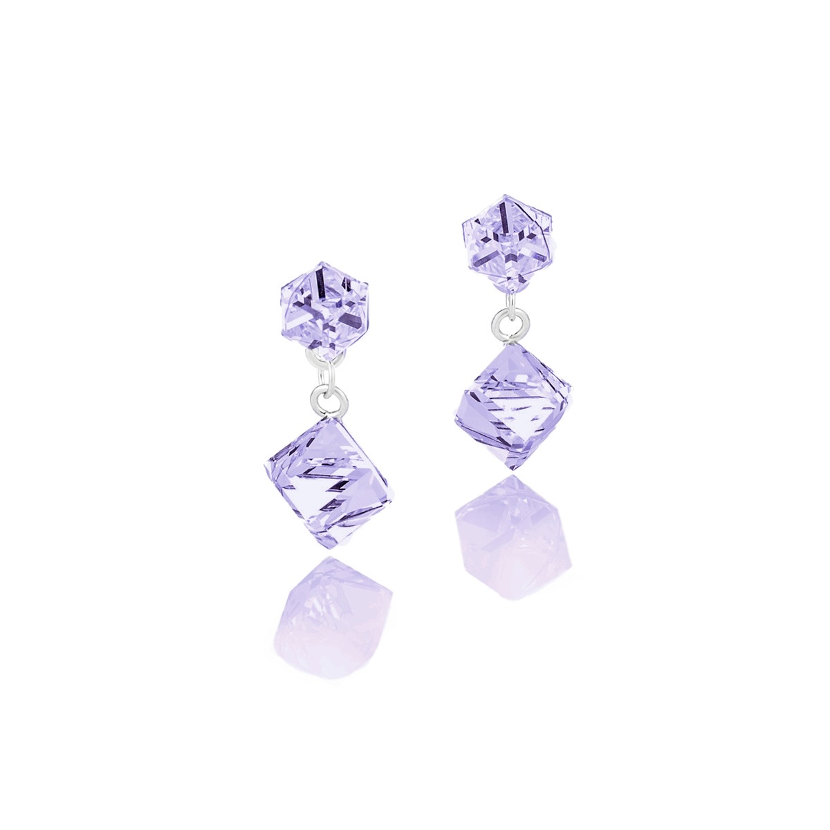Обици сребро 925 Висящо кубче violet
