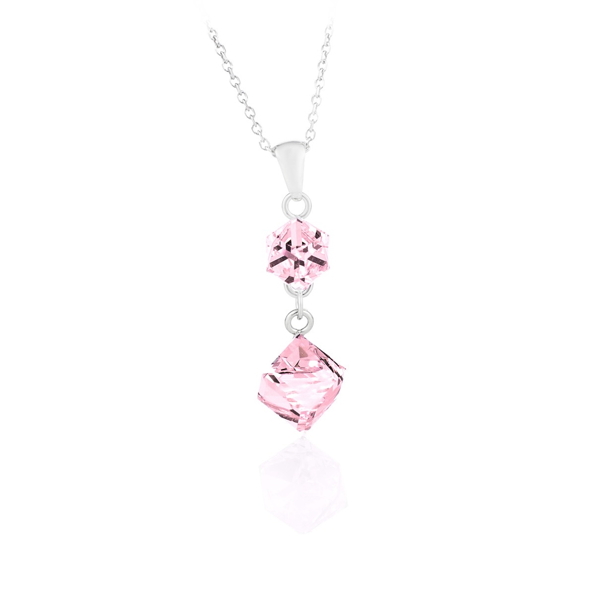 Колие сребро 925 Висящо кубче light rose