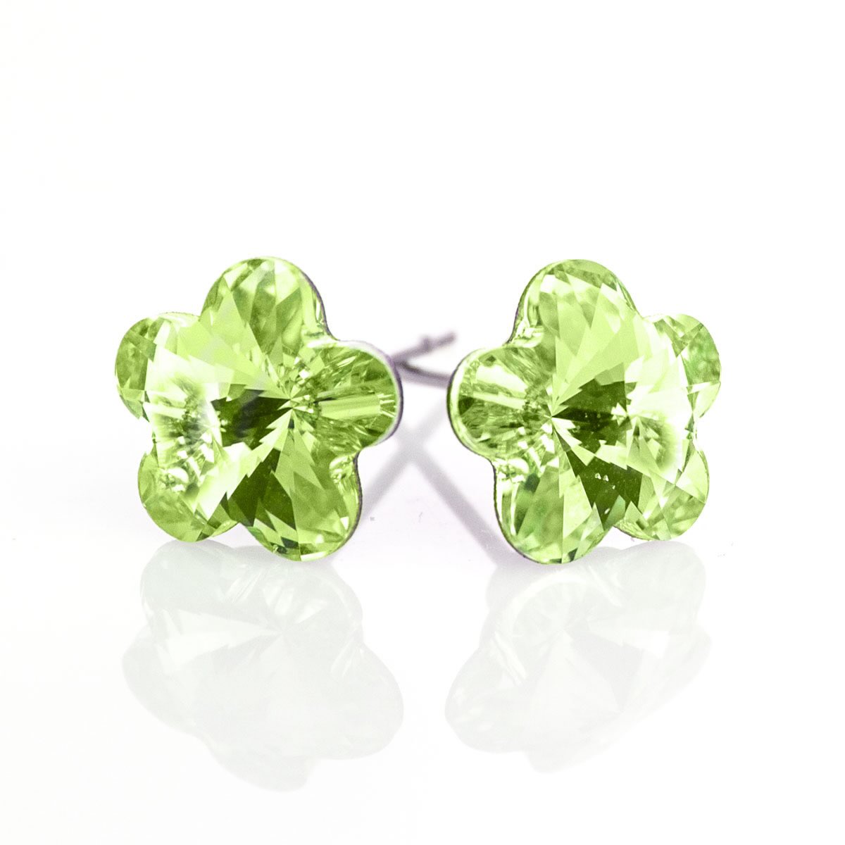 Кристални обици винт Цвете 10мм peridot