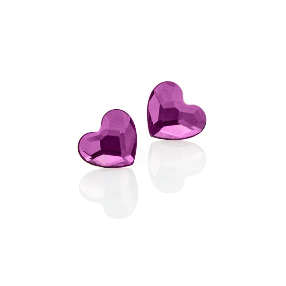 Кристални обици винт Сърца 6мм fuchsia