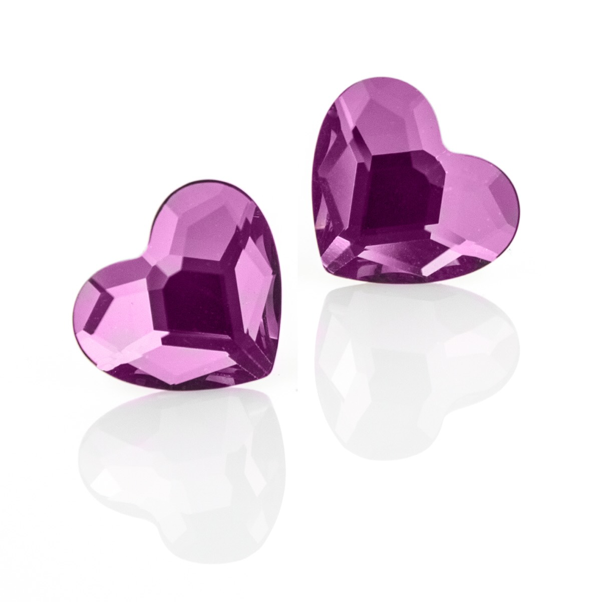 Кристални обици винт Сърца 10мм fuchsia
