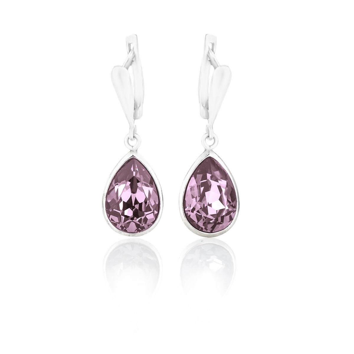 Сребърни висящи обици Капка 14мм antique pink