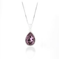 Art.No.antp432014vskvd015- Класическо сребърно колие Капка с австрийски кристал antique pink от  