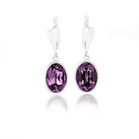 Art.No.am412014dos- Сребърни висящи обици с кристали Овал amethyst от  