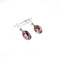 Art.No.lr412014dos- Сребърни висящи обици с кристали Овал light rose от  