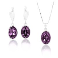Art.No.am41201414doskvd015- Сребърен комплект с кристали Овал 14мм amethyst от  