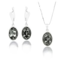 Art.No.bld41201414doskvd015- Сребърен комплект с кристали Овал 14мм black diamond от  
