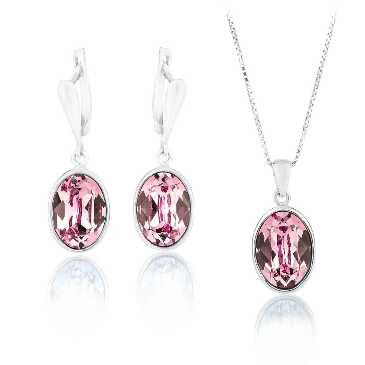 Сребърен комплект с кристали Овал 14мм light rose