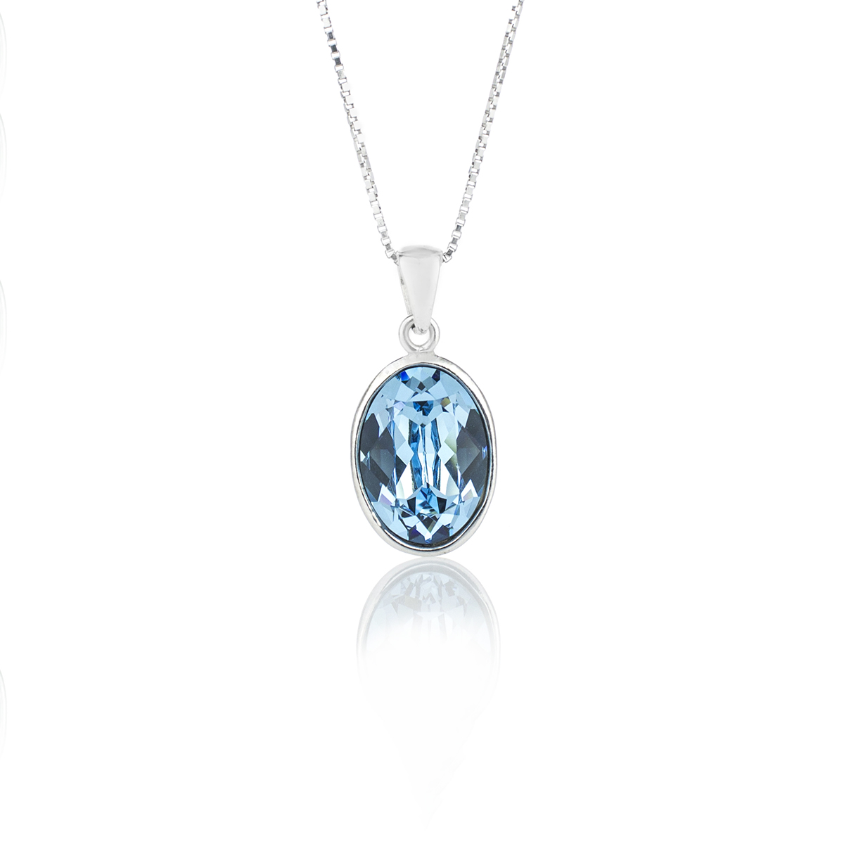 Сребърно кристално колие Овал 14мм aquamarine
