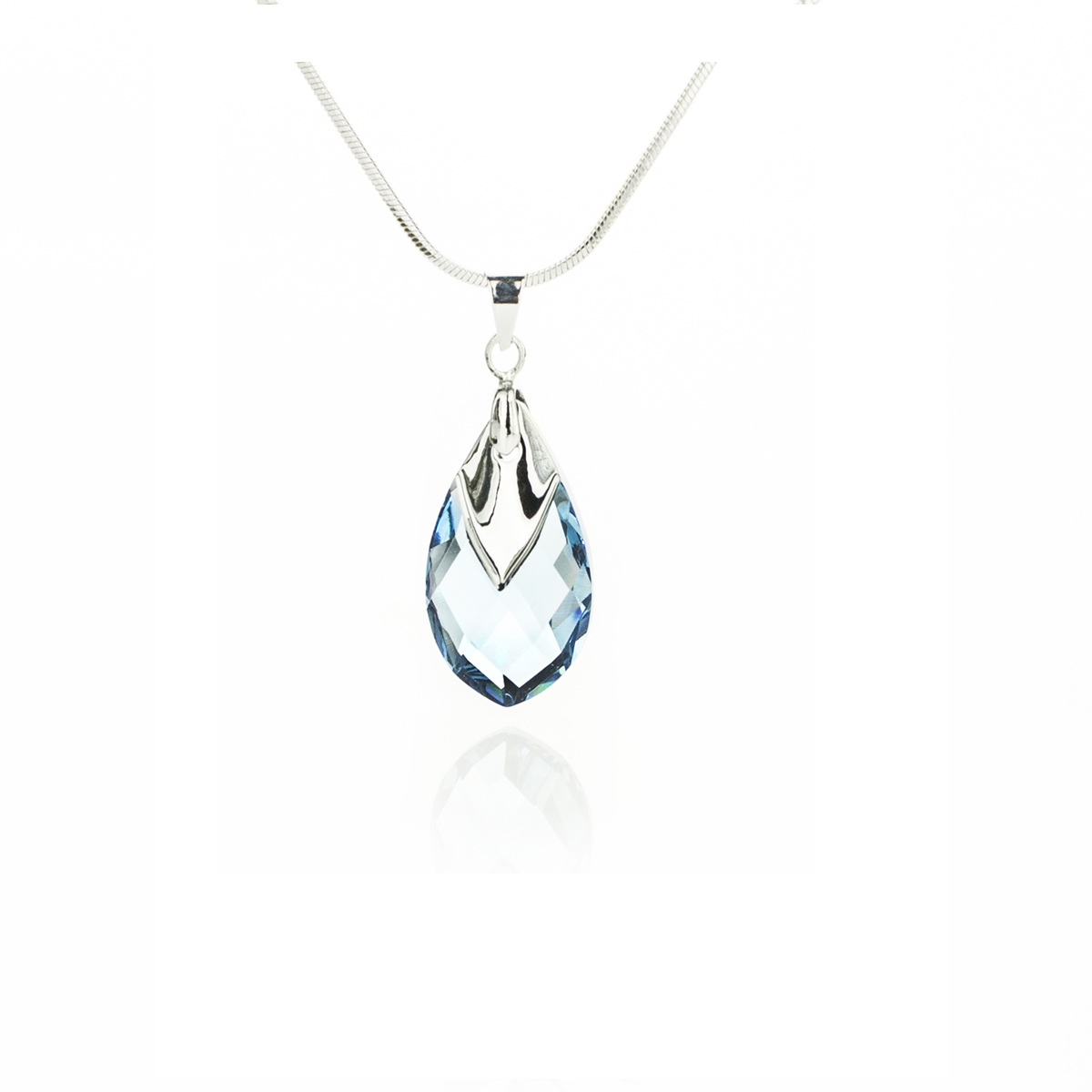 Кристално колие Капка с метален детайл 18мм aquamarine