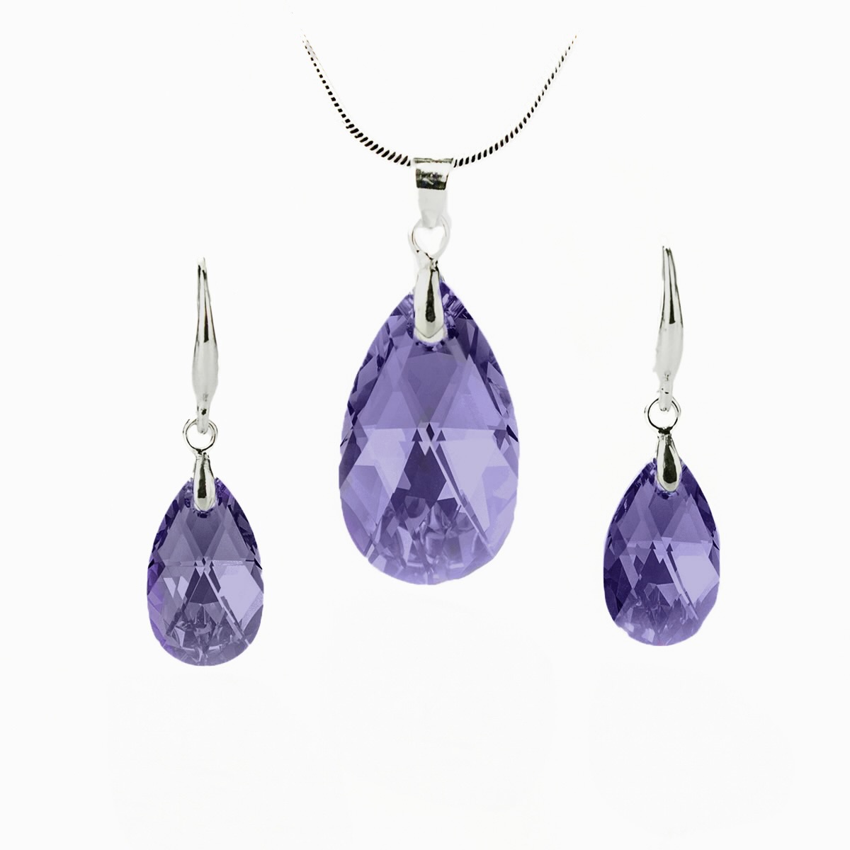 Кристален комплект колие с обици кука Класическа капка tanzanite